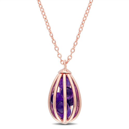 Amour 2 3/4 CT TGW Amethyst Cage Pendant with Chain In Rose Gold Plated Silver