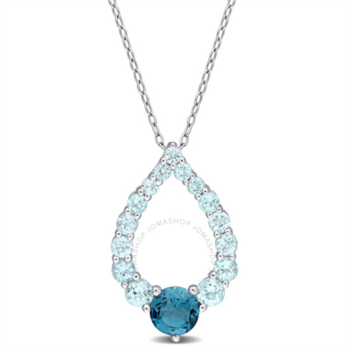 Amour 2 3/4 CT TGW London Blue Topaz and Sky Blue Topaz Graduated Open Teardrop Pendant with Chain In Sterling Silver