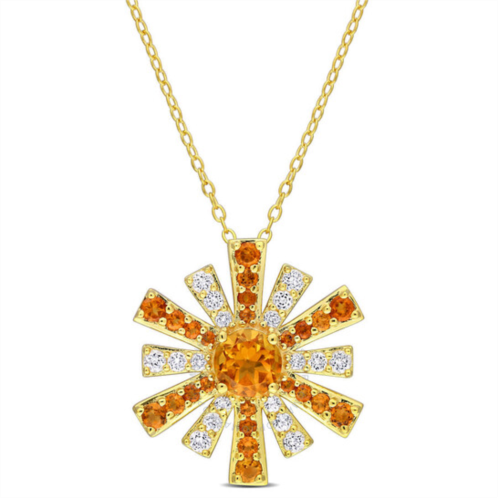 Amour 2 CT TGW Madeira Citrine and White Topaz Starburst Pendant with Chain In Yellow Plated Sterling Silver