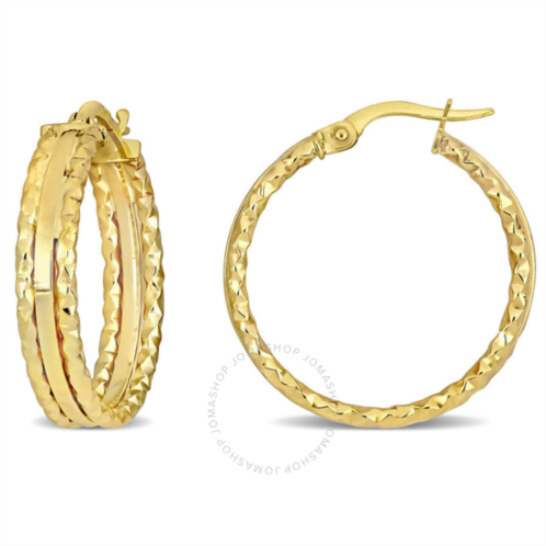 Amour 25mm 3-row Texture and Hoop Earrings In 10K Yellow Gold (4.75mm Wide)