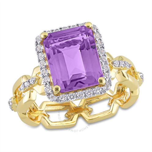 Amour 3 1/2 CT TGW Octagon Amethyst White Topaz and Diamond-accent Link Ring In Yellow Plated Sterling Silver