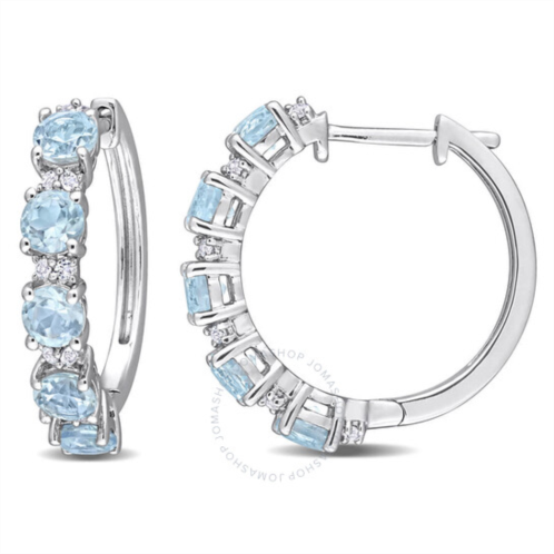 Amour 3 1/4 CT TGW Sky Blue Topaz and White Topaz Hoop Earrings In Sterling Silver