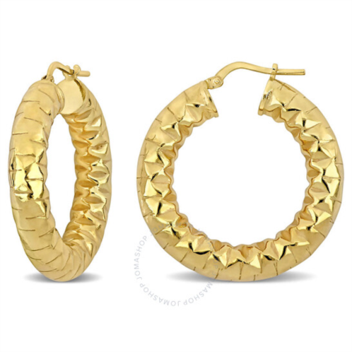 Amour 31.5 Mm Diamond Cut Hoop Earrings In Yellow Plated Sterling Silver
