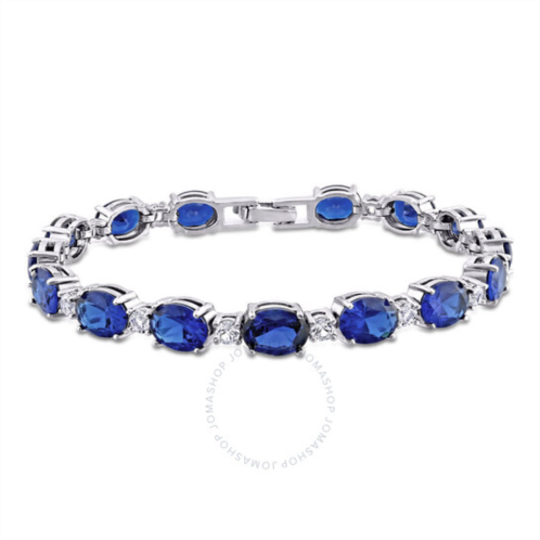 Amour 32 CT TGW Oval Created Blue and White Sapphire Bracelet In Sterling Silver