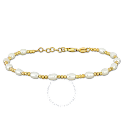 Amour 3.5-5 MM Cultured Freshwater Pearl and Bead Station Bracelet in Yellow Plated Sterling Silver