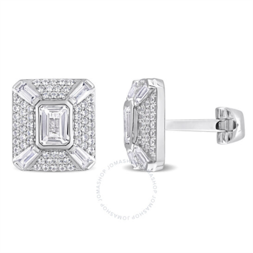 Amour 5-3/4CT TGW Octagon Baguette and Round-cut Created White Sapphire Cufflinks In Sterling Silver