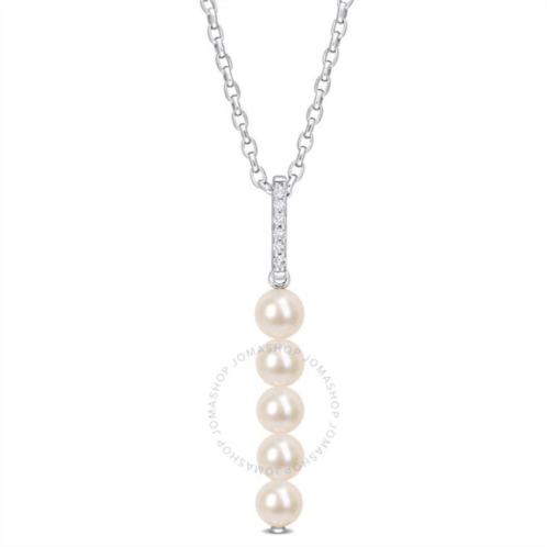 Amour 5.5-6mm Freshwater Cultured Pearl and 1/5 CT TGW White Topaz Drop Pendant with Chain In Sterling Silver