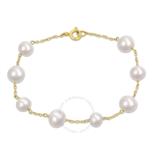 Amour 6.5-8.5 Mm Cultured Freshwater Pearl Station Bracelet In Yellow Plated Sterling Silver