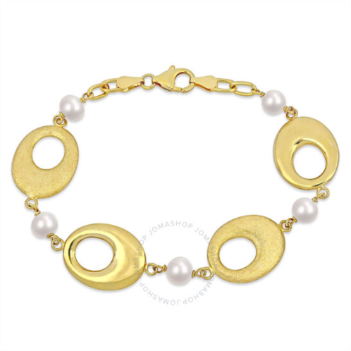 Amour 6-7mm Cultured Freshwater Pearl Oval Link Bracelet In Yellow Plated Sterling Silver