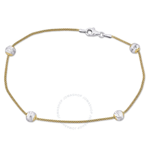 Amour 6mm Ball Station Chain Anklet with 2-Tone Yellow and White in Sterling Silver - 9 in.