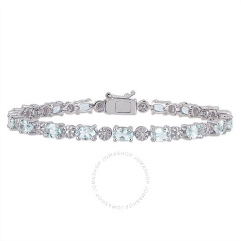 Amour 7-1/5 CT TGW Aquamarine and Diamond Accent Tennis Bracelet In Sterling Silver