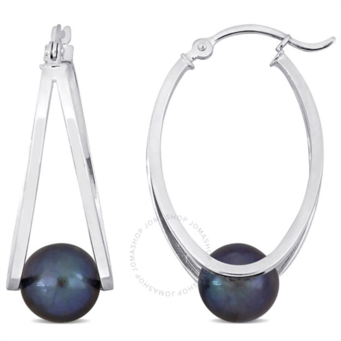 Amour 8 - 8.5 Mm Freshwater Cultured Black Pearl Earrings In Sterling Silver
