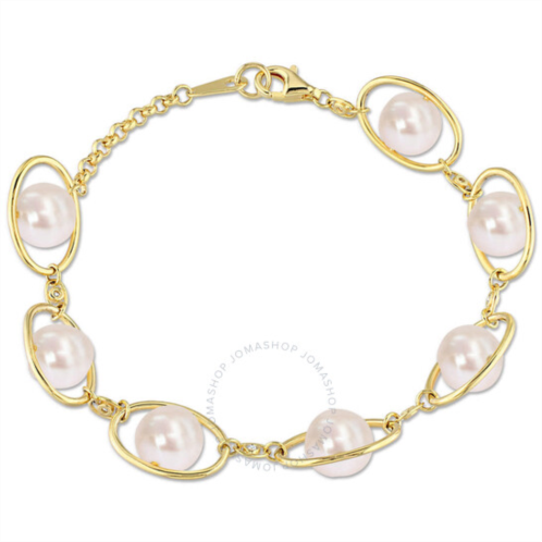 Amour 8-8.5mm Freshwater Pearl & 1/10 CT TGW Cubic Zirconia Bracelet In Yellow Plated Sterling Silver
