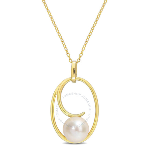 Amour 9.5-10mm Cultured Freshwater Pearl Geometric Pendant with Chain In Yellow Plated Sterling Silver