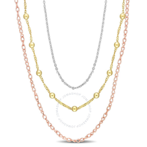 Amour Chain Necklace In 3-Tone 18k Gold Plated Sterling Silver, 19 In