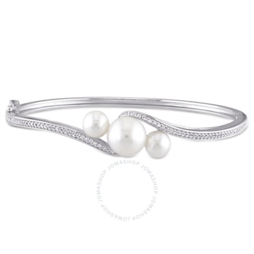 Amour Cultured Freshwater Pearl and Created White Sapphire Bangle In Sterling Silver