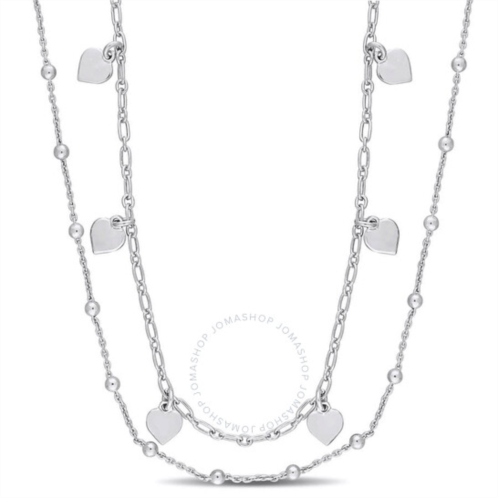 Amour Heart and Ball Bead Chain Necklace In Sterling Silver, 19.5 In