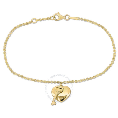 Amour Heart & Key Charm Bracelet with Lobster Clasp in Yellow Plated Sterling Silver