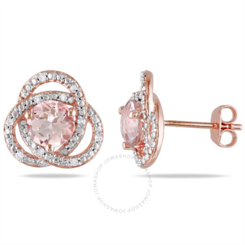 Amour Morganite and 1/10 CT TW Diamond Trillium Stud Earrings In Rose Plated Sterling Silver