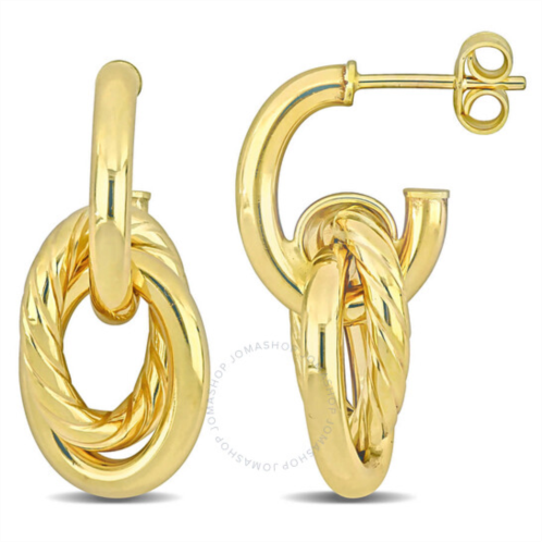 Amour Open Huggie Hoop with Open Oval Drop Earrings In 10K Yellow Gold