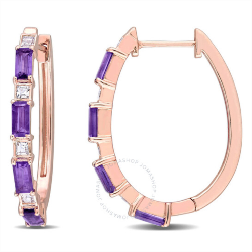 Amour 2 1/6 CT TGW African-amethyst White Topaz Hoop Earrings In Rose Plated Sterling Silver