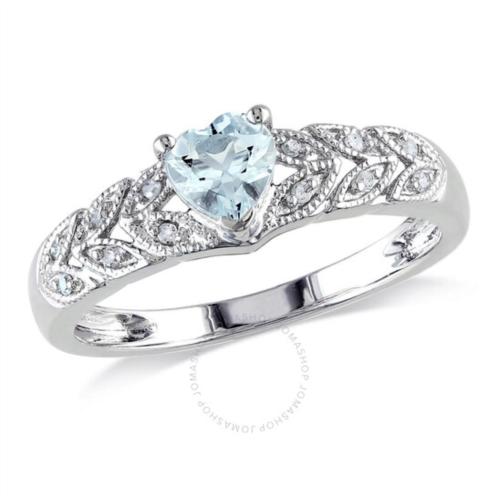 Amour Aquamarine and Diamond Accent Vintage Heart Ring In Sterling Silver