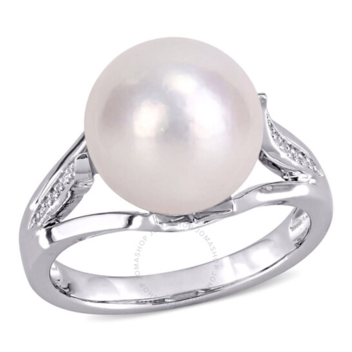 Amour 11-12mm Cultured Freshwater Pearl and Diamond-accent Split Shank Ring In Sterling Silver