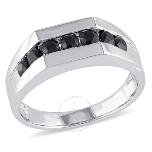 Amour Mens Channel Set Black Sapphire Ring In Sterling Silver