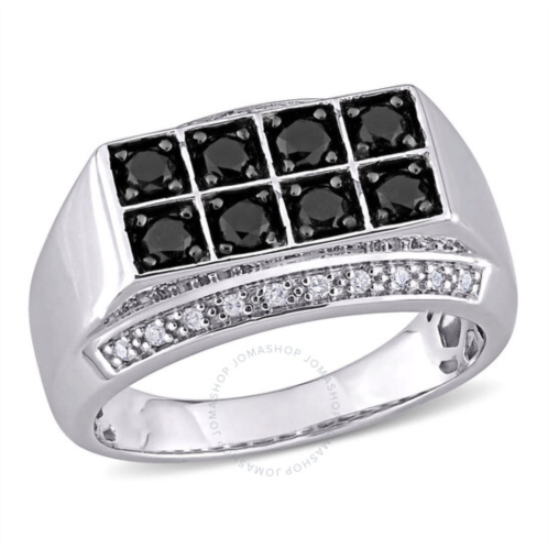 Amour 1 CT TW Black and White Diamond Double Row Mens Ring In Two-Tone Sterling Silver