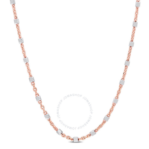 Amour Two-Tone White Bead Chain Necklace In Rose Plated Sterling Silver, 16 In