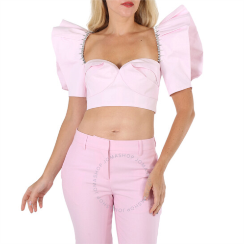 Area Ladies Pink Crystal Trim Cotton Poplin Crop Top, Size 6