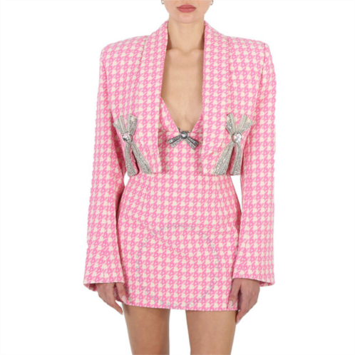 Area Ladies Pink Multi Deco Bow Slit Cropped Blazer, Brand Size 6