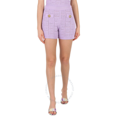 Balmain Ladies Openwork Knit Monogrammed Shorts, Brand Size 34 (US Size 2)