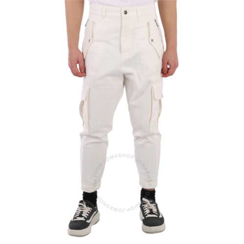 Balmain Mens White Cotton Cargo Pants, Waist Size 30