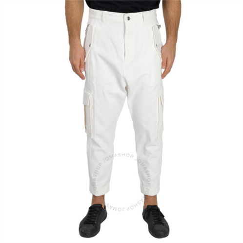 Balmain Mens White Mid-Rise Tapered Cargo Pants, Waist Size 33
