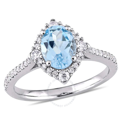 Amour Blue Topaz, White Sapphire and 1/4 CT TW Diamond Vintage Ring In 10K White Gold