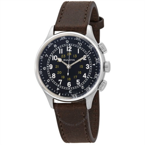 Bulova A-15 Pilot Automatic Black Dial Brown Leather Mens Watch