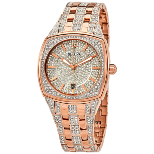 Bulova Quartz Crystal Pave Dial Mens Watch