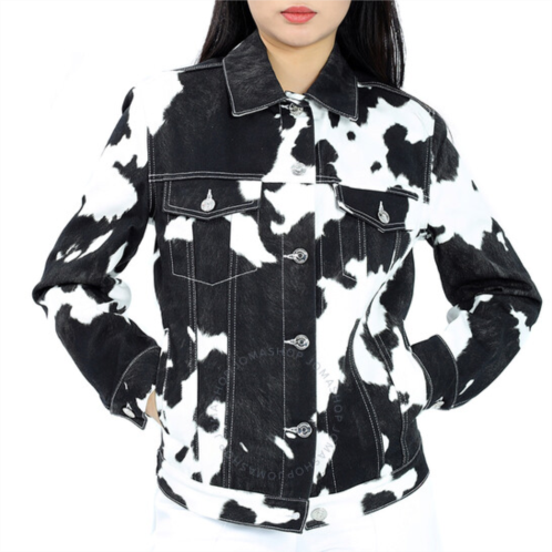 Burberry Black Pattern Prestwick Cow Print Denim Jacket, Brand Size 4 (US Size 2)