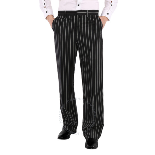 Burberry Black Stretch Wool Pinstriped Wide-leg Tailored Trousers, Brand Size 48 (Waist Size 32.7)