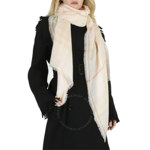 Burberry Cameo Check Wool Silk Fringed Scarf