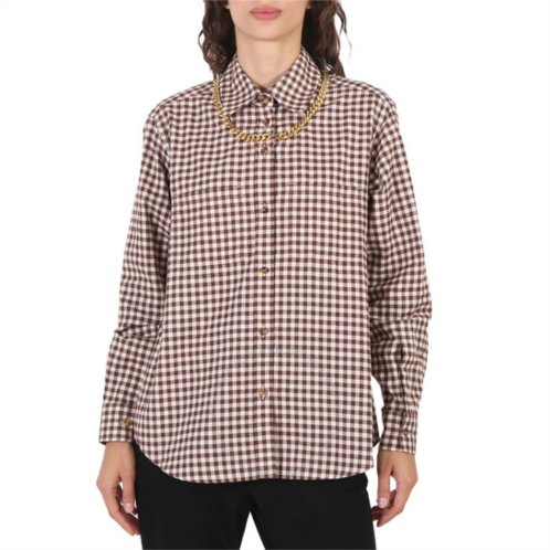 Burberry Gingham Cotton Check Chain Detail Shirt, Brand Size 2 (US Size 0)