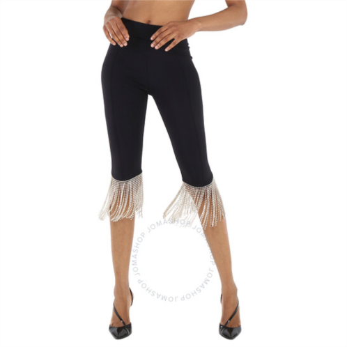 Burberry Ladies Black Charente Crystal Fringed Stretch Jersey Leggings, Size Medium