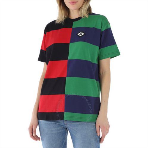 Burberry Ladies Bright Red Carrick Embroidered Logo Rugby Stripe Tee, Size XX-Small