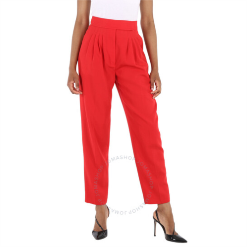 Burberry Ladies Bright Red Marleigh Pleated Detail Wool Trousers, Brand Size 4 (US Size 2)