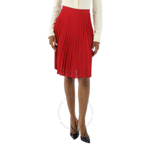 Burberry Ladies Bright Red Monogram Print Plated Skirt, Brand Size 8 (US Size 6)