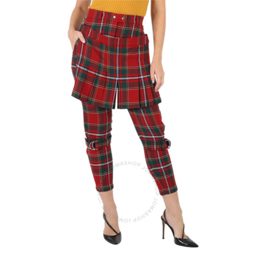 Burberry Ladies Bright Red Royal Tartan Punk Trousers, Brand Size 6 (US Size 4)