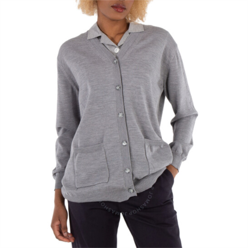 Burberry Ladies Cloud Grey Wool Cardigan Detail Silk Jersey Shirt, Size X-Small