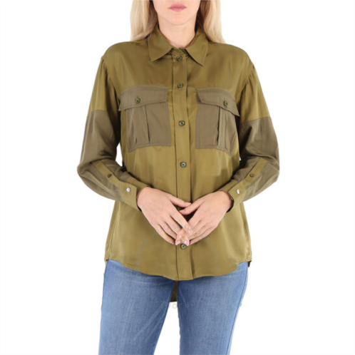 Burberry Ladies Dark Seaweed Green Ferne Panelled Oversized Shirt, Brand Size 10 (US Size 8)