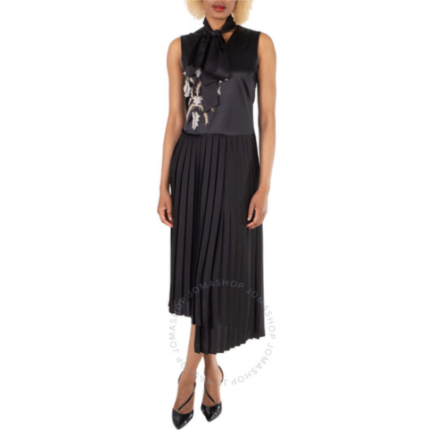 Burberry Ladies Flor Embroidered Asymmetrical Pleated Dress, Brand Size 8 (US SIze 6)